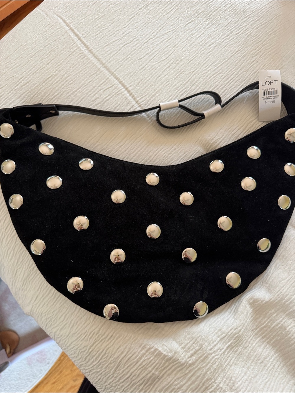 LOFT Black Studded Crescent Hobo Bag